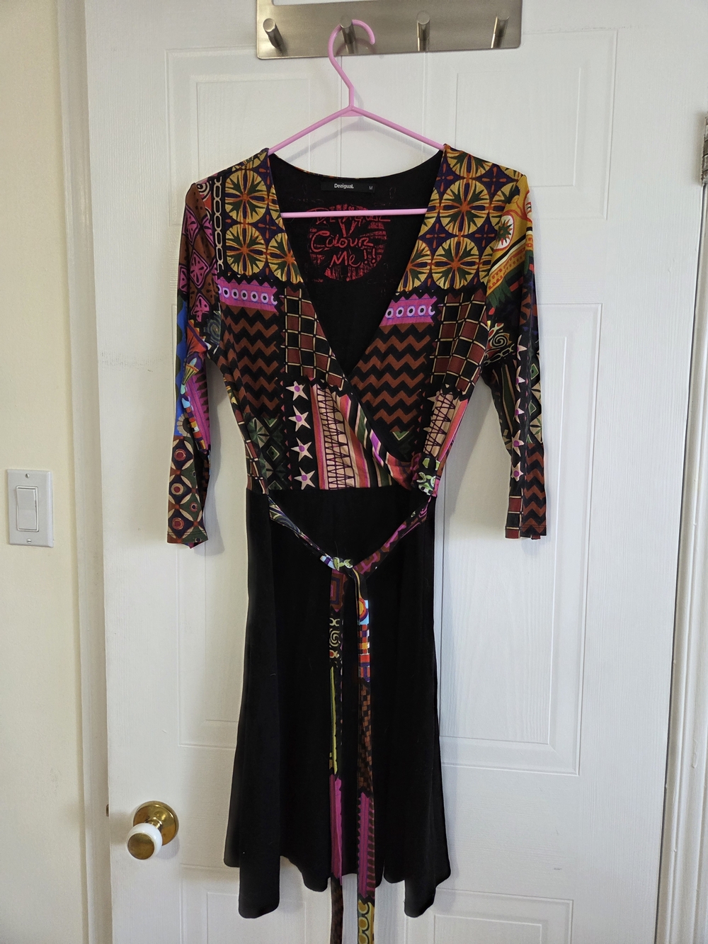Desigual Black Dress with Multicolor Geometric Print